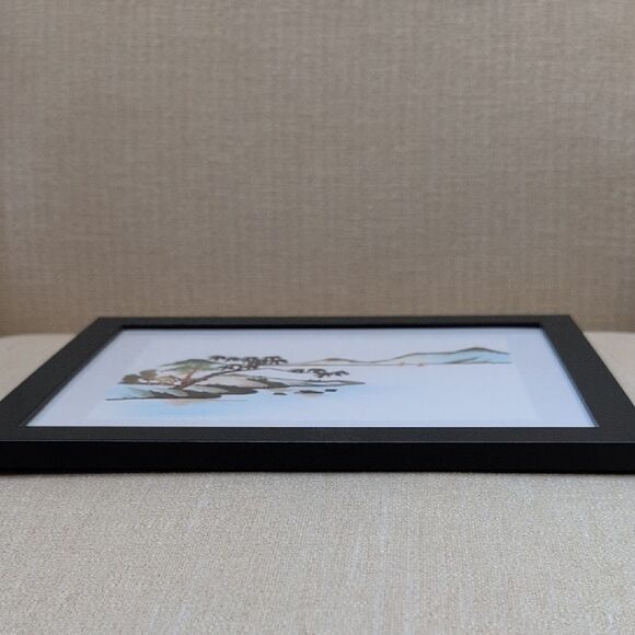 Framed Serene Coastal Scene Hand Cut Wheat Stalk Art on Silk - Picture 5 of 14